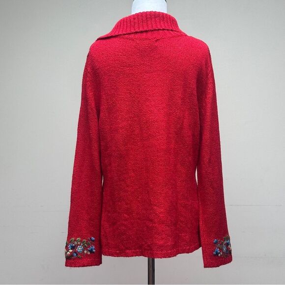 Coldwater Creek Embroidered Sweater Red Cottagecore Heart Tree Floral Sz Medium - Picture 2 of 12